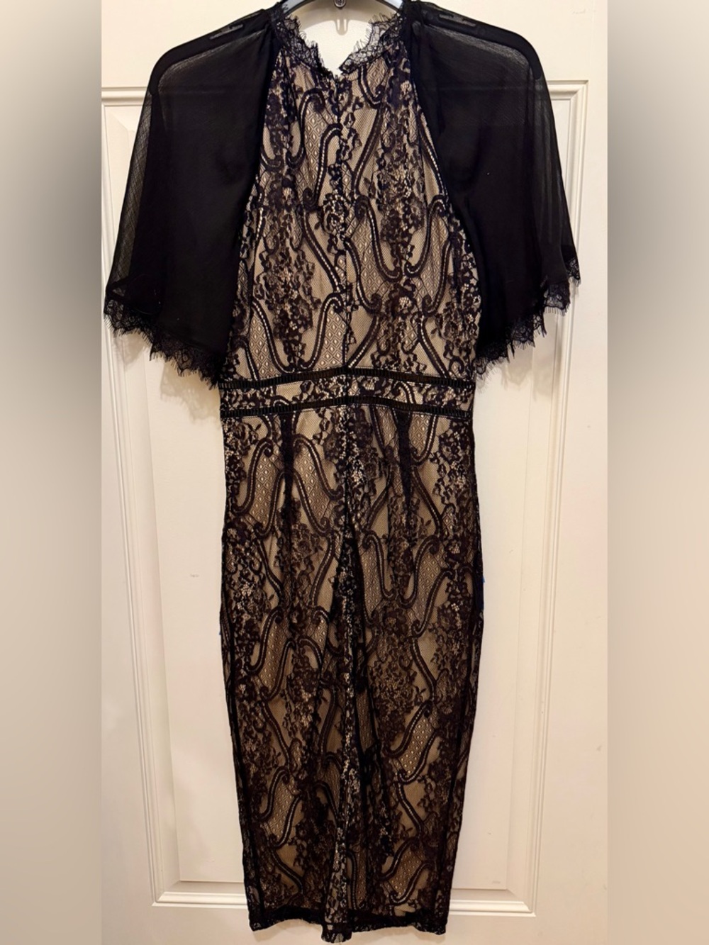 Vici Black Lace Midi Dress with Sheer Capelet - Picture 4 of 6